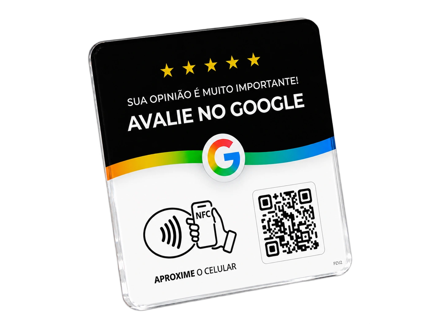 Plaquinha NFC Google Preta em acrílico, com QR Code para avaliações